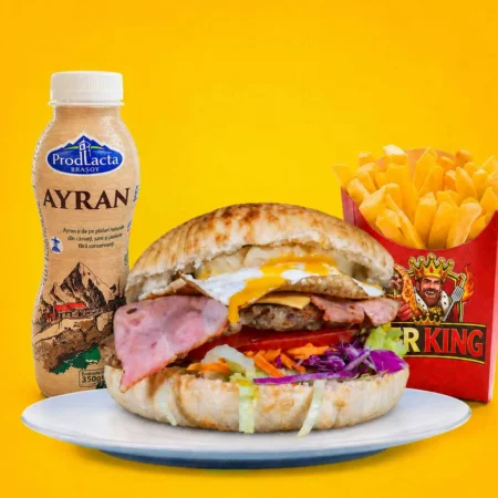 Hamburger special + porție de cartofi + ayran
