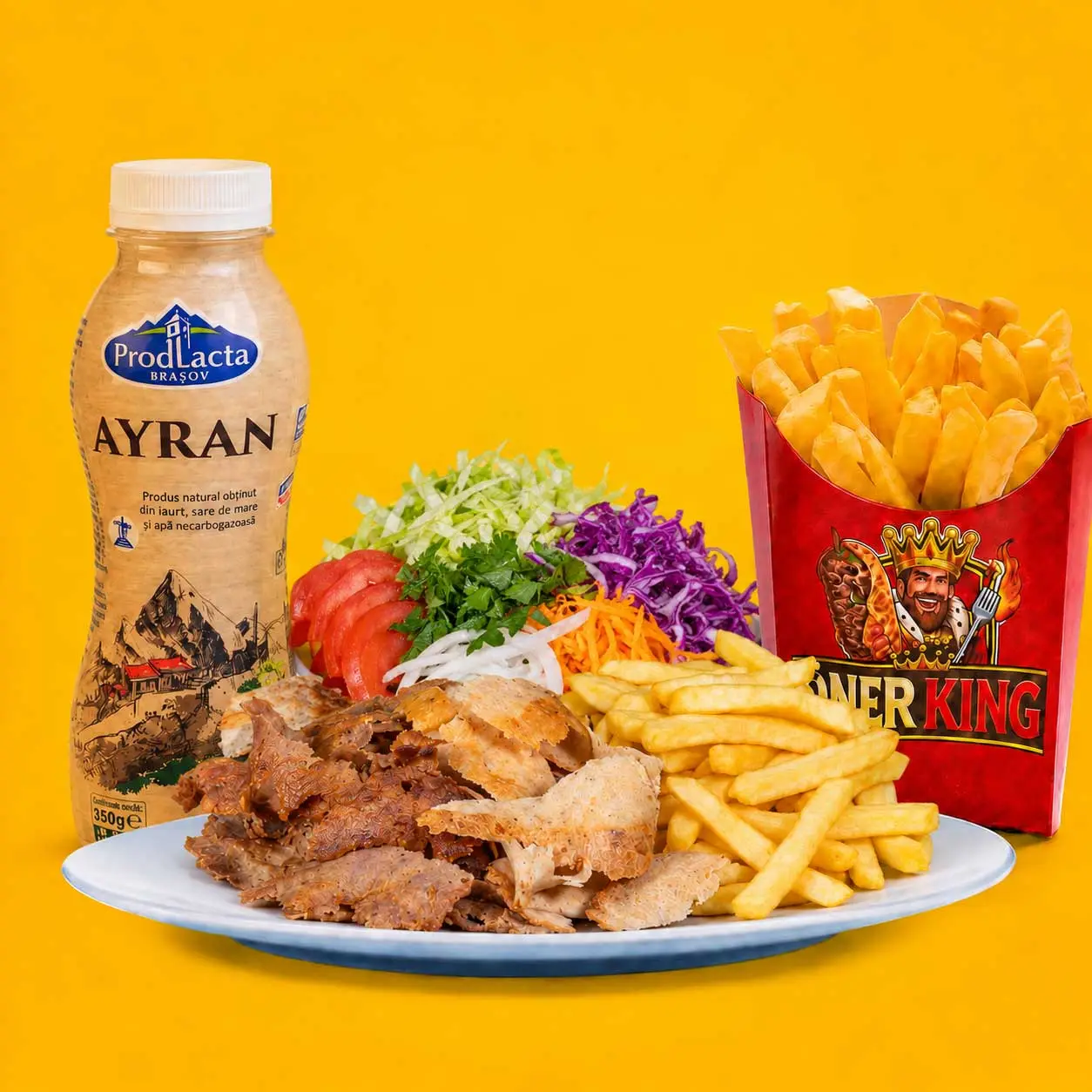Carne de kebab cu cartofi / salată + ayran